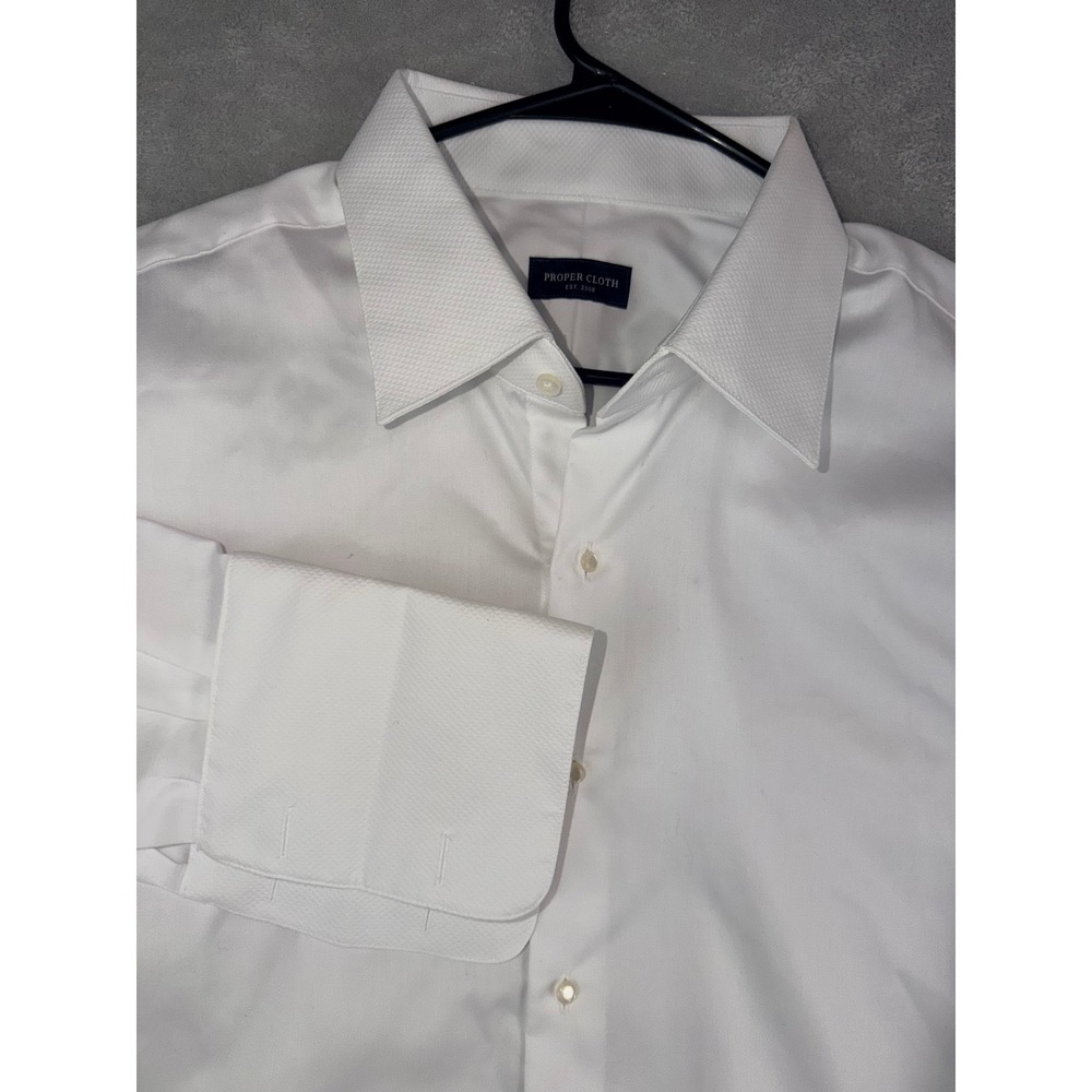 Proper Cloth White French Cuff Dress Shirt 19.5x34 Textured Collar Luxury Mens